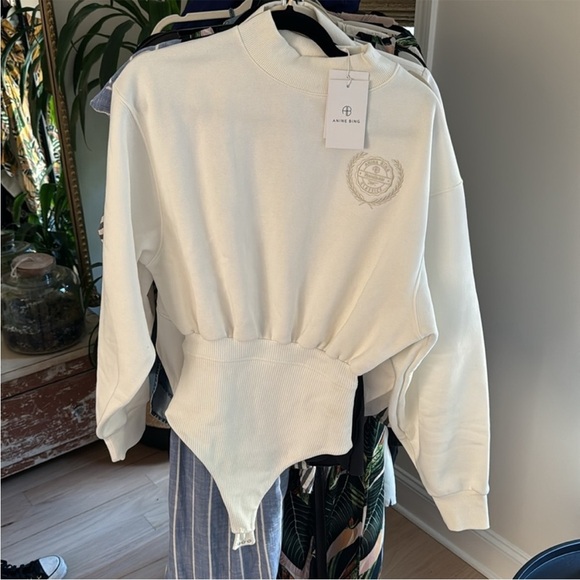 NWT Anine Bing x Reebok Mock Neck Sweater Bodysuit in White Chalk Size L - Picture 5 of 6